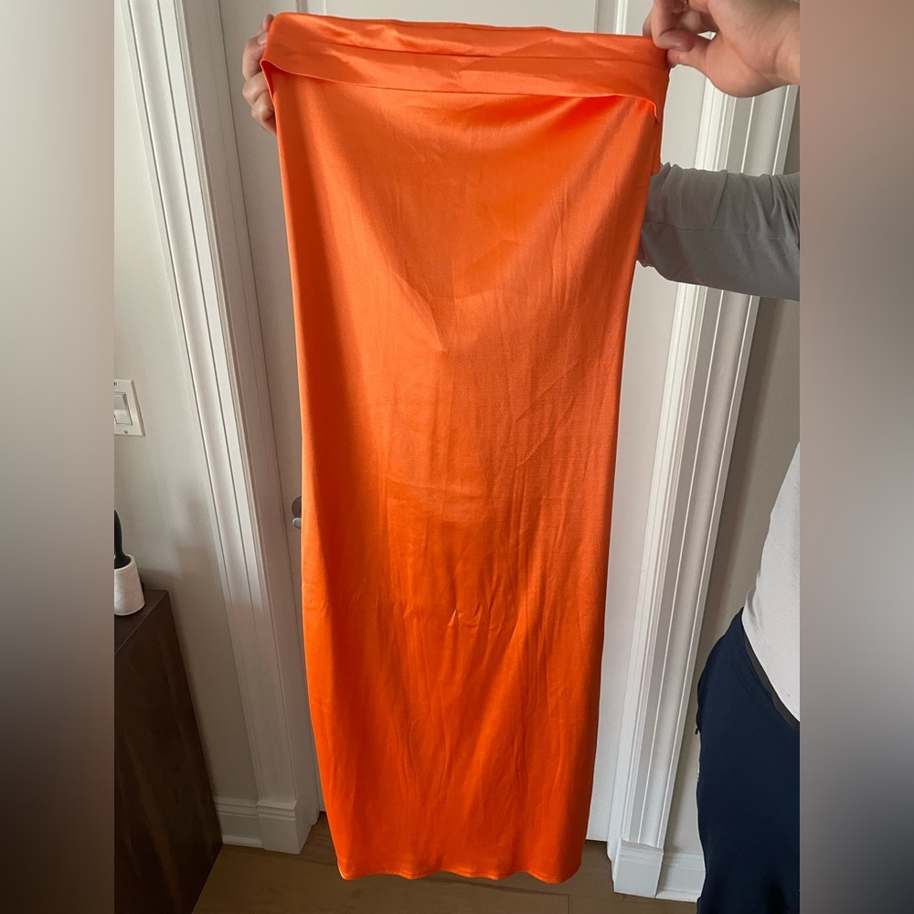 Toperth orange strapless midi dress